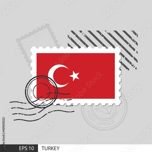 Turkey flag postage stamp. Isolated vector illustration on grey post stamp background and specify is vector eps10.