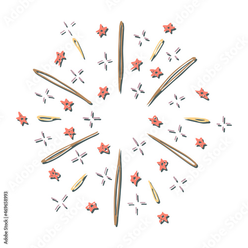 Vector hand drawn firework. Cute colorful doodle illustration isolated on white background. For greeting cards, print, web, design, decor.