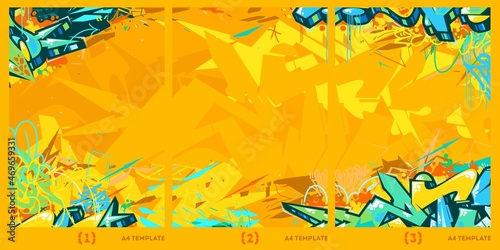 Yellow Abstract Flat Urban Street Art Graffiti Style A4 Poster Vector Illustration Template