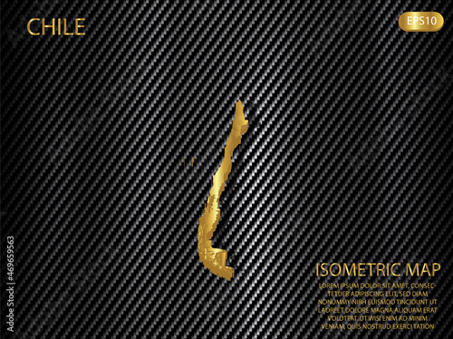 isometric map gold of Chile on carbon kevlar texture pattern tech sports innovation concept background. for website, infographic, banner vector illustration EPS10