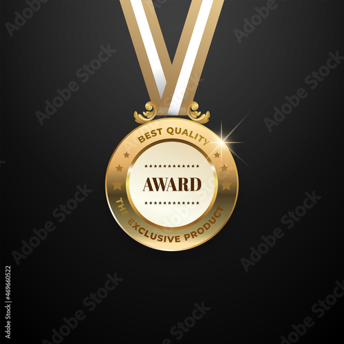 Realistic golden medal label of Success winner.