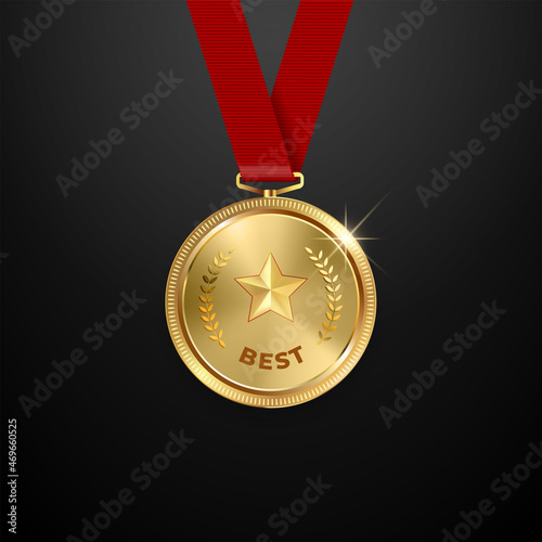 Realistic golden medal label of Success winner.
