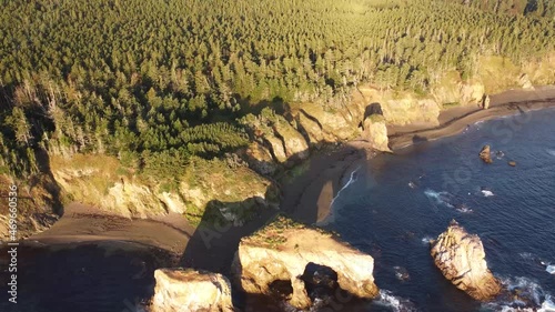 Aerial view the Bright dawn view the Sakhalin Cape Gianton,Russia. photo