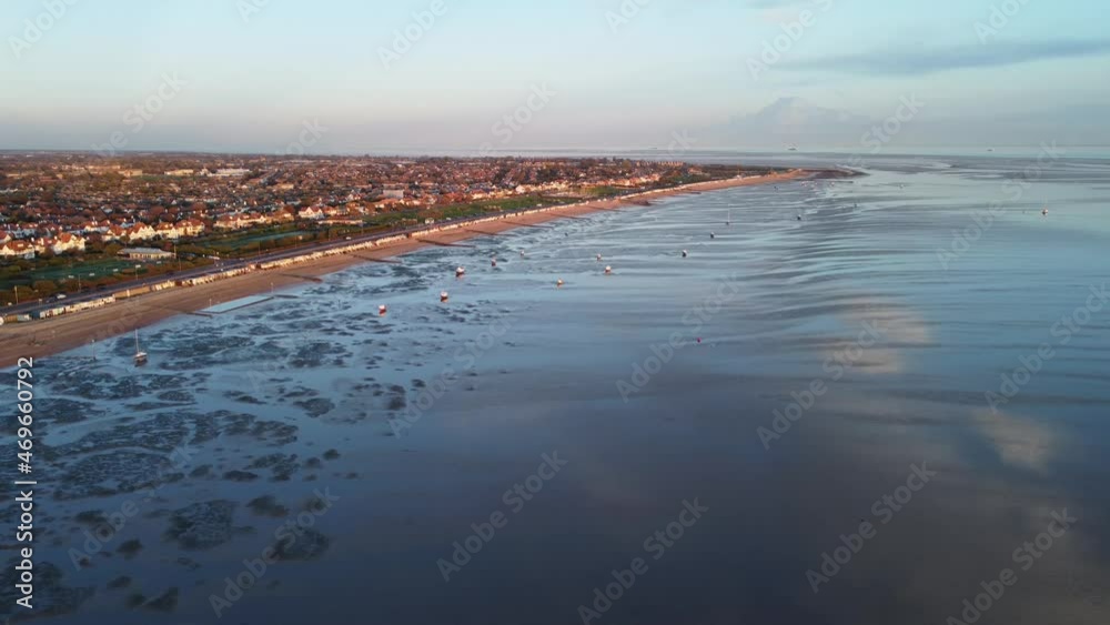 custom made wallpaper toronto digitalPanoramic view over the sea at southend beach showing boats in the water during low tide, patterns in the water and town in the background. Drone aerial view shot