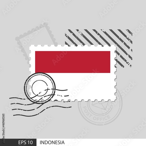 Indonesia flag postage stamp. Isolated vector illustration on grey post stamp background and specify is vector eps10.