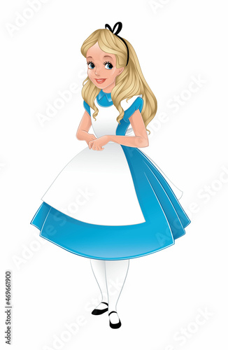 Alice in Wonderland standing on white background