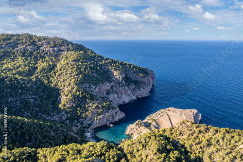 Aerial view of Cala Es Portixol, Ibiza islands, Spain photo