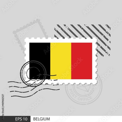 Belgium flag postage stamp. Isolated vector illustration on grey post stamp background and specify is vector eps10.