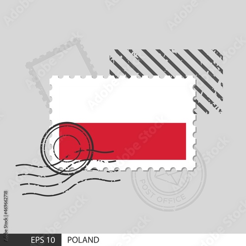 Poland flag postage stamp. Isolated vector illustration on grey post stamp background and specify is vector eps10.