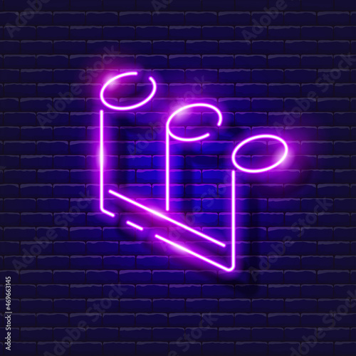 Sixteenth notes neon icon. Music glowing sign. Music concept. Vector illustration for Sound recording studio design, advertising, signboards, vocal studio.