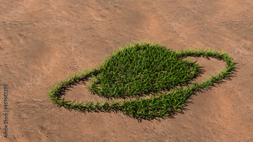 Concept conceptual green summer lawn grass symbol shape on brown soil or earth background, internet icon. 3d illustration metaphor for communication, technology, network, connection, travel, business