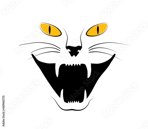 Canvas Print Cat face black white and yellow sketch vector illustration