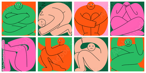 Abstract figures in squares in different poses. Funny strange people, cute characters, vector set. photo