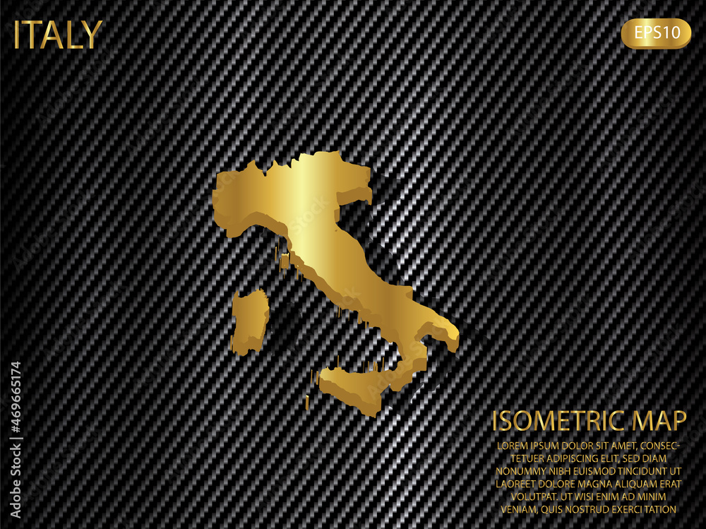 isometric map gold of Italy on carbon kevlar texture pattern tech sports innovation concept background. for website, infographic, banner vector illustration EPS10 isometric map gold of Italy on carbon kevlar texture pattern tech sports innovation concept background. for website, infographic, banner vector illustration EPS10