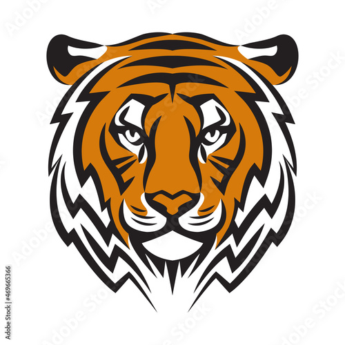 Tiger head, vector illustration, stylized logo with tiger head, symbol of the year 2022, sports mascot. Linear silhouette of a predator.