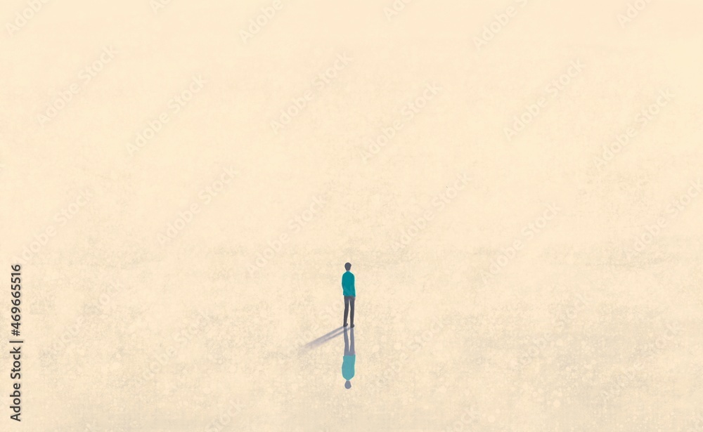 Lost man in a space. Loneliness and solitude concept art. Lost man in a space. Loneliness and solitude concept art.