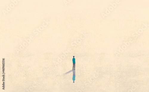 Lost man in a space. Loneliness and solitude concept art.
