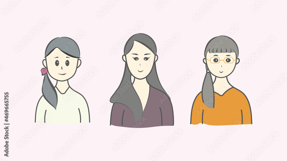 Set of cute flat female avatar in character illustration art design Set of cute flat female avatar in character illustration art design