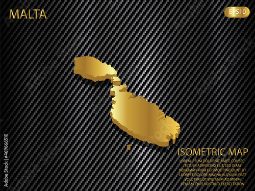 isometric map gold of Malta on carbon kevlar texture pattern tech sports innovation concept background. for website, infographic, banner vector illustration EPS10