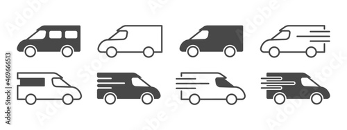 Delivery icons. Simple minivan icons. Delivery service icons. Vector illustration