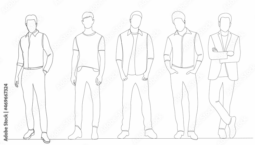 men stand one continuous line drawing vector, isolated men stand one continuous line drawing vector, isolated