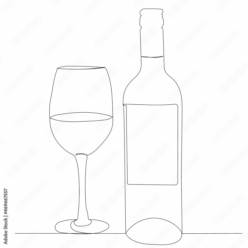 wine with glass one continuous line drawing vector, isolated wine with glass one continuous line drawing vector, isolated