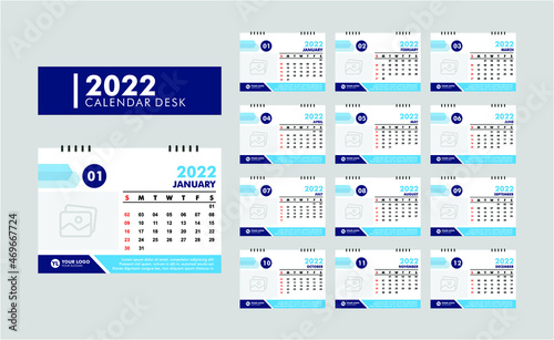 Elegant blue 2022 new year calendar template Vector