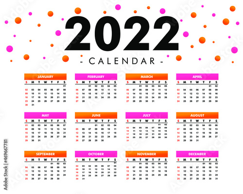 Modern 2022 new year calendar design template Vector