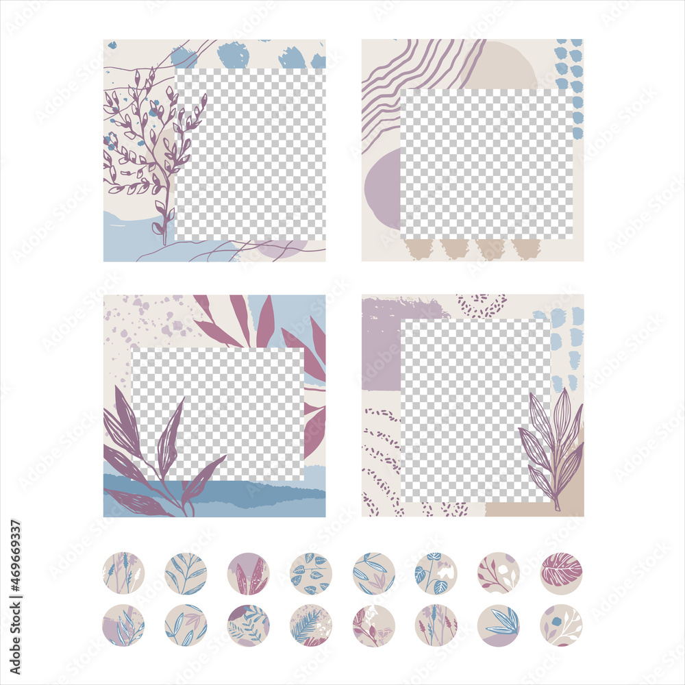 Abstract decor with plants. A set of spotted flowers in the boho style. Creative templates for social networks Abstract decor with plants. A set of spotted flowers in the boho style. Creative templates for social networks