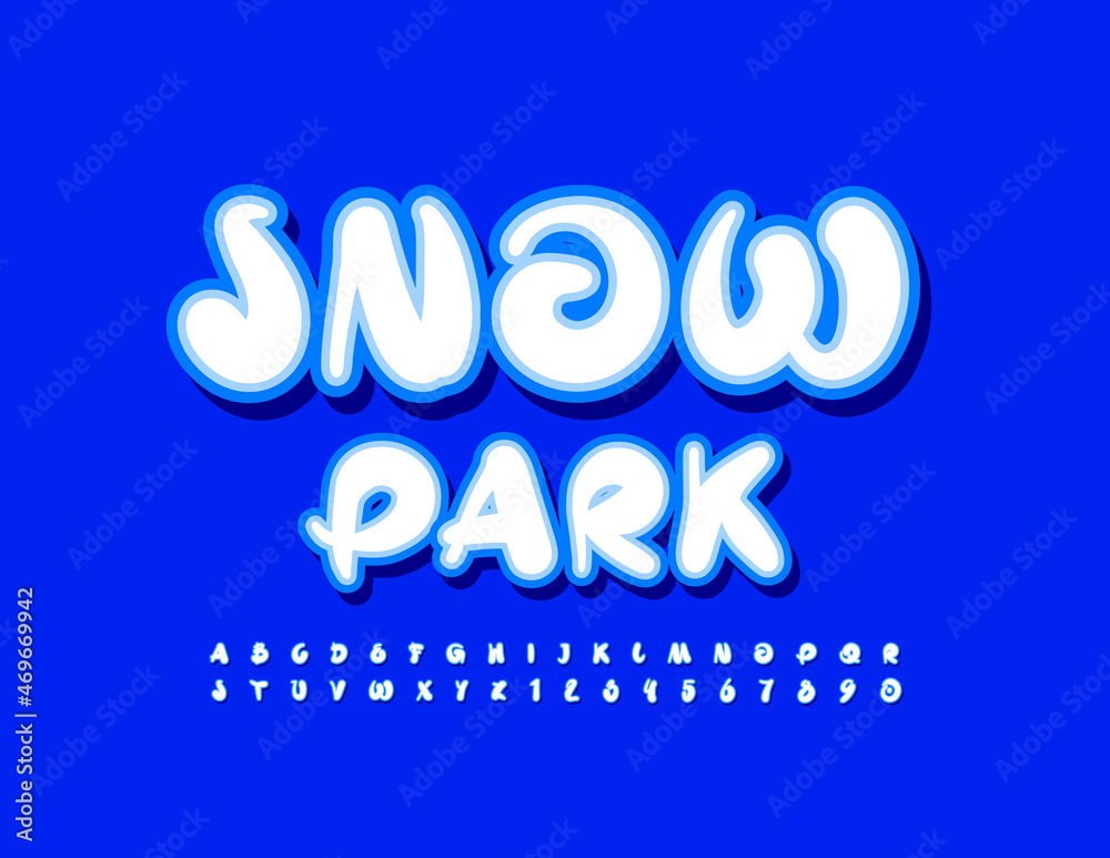 Vector artistic emblem Snow Park. Handwritten creative Font. Modern Alphabet Letters and Numbers set Vector artistic emblem Snow Park. Handwritten creative Font. Modern Alphabet Letters and Numbers set