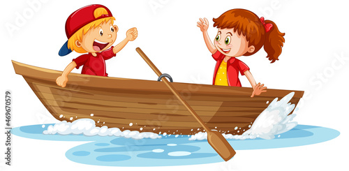 Couple kids on wooden boat