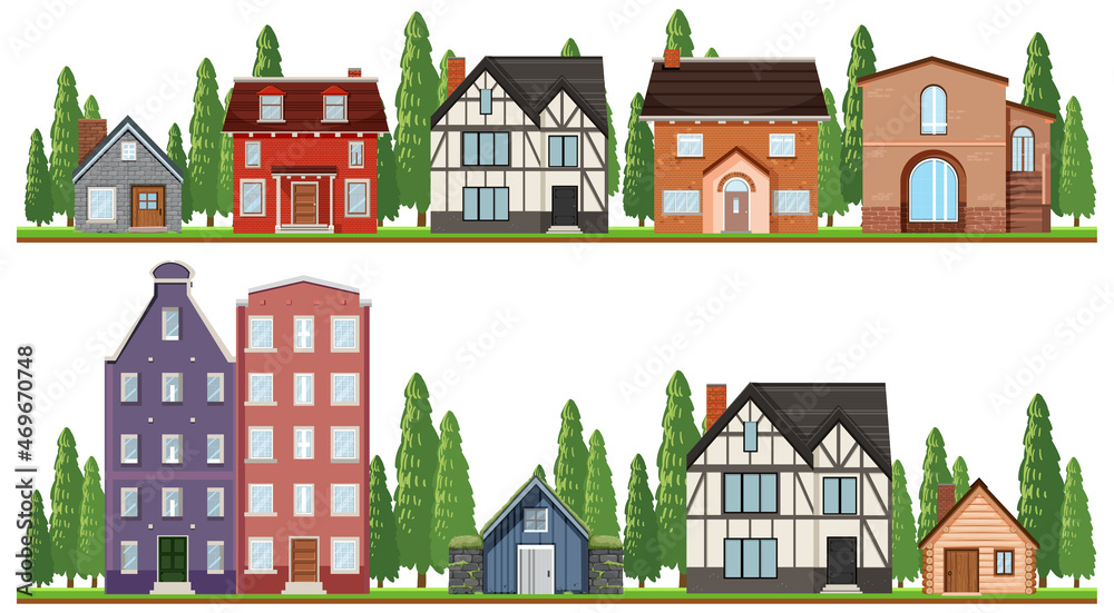 Obraz premium Front of country houses on white background