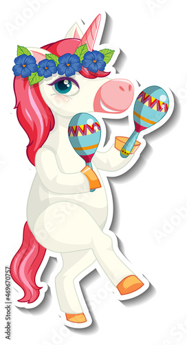 Cute unicorn stickers with a unicorn playing maracus