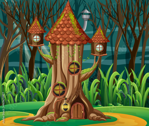Fantasy tree house in the forest