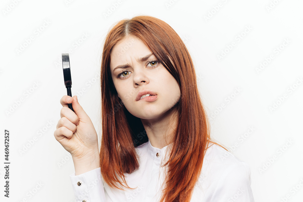 cheerful woman in white shirt pump in hands search tool cheerful woman in white shirt pump in hands search tool