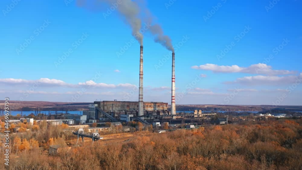 Aerial view of factory polluted ecology. Environmental global warming atmosphere. Aerial view of factory polluted ecology. Environmental global warming atmosphere.