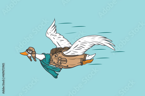 Illustration of a white swan in pilot gear