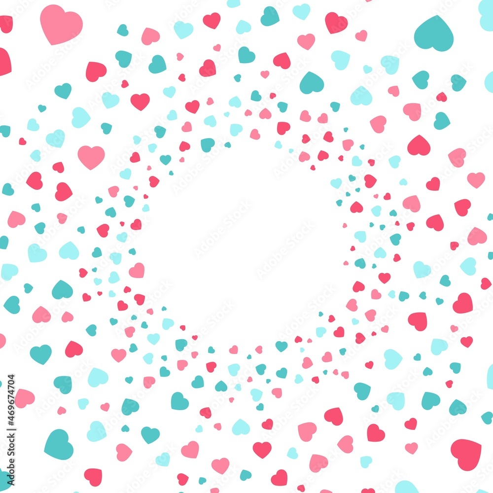 Colorful heart particle tunnel to place your content. Vector illustration.
