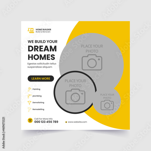 Construction handyman home repair flyer social media post amp web banner template design, Modern abstract flat corporate real estate construction social media post