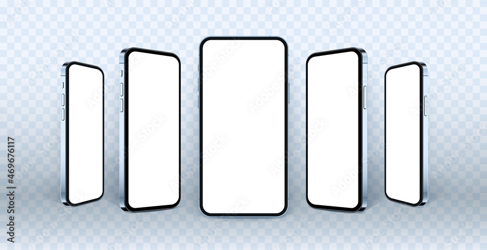 3D phone mockups isolated on transparent background. 3D phone mockups isolated on transparent background.