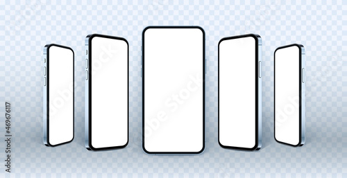 3D phone mockups isolated on transparent background.