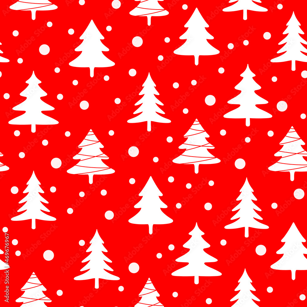 Christmas tree white simple drawing new year ornament seamless pattern