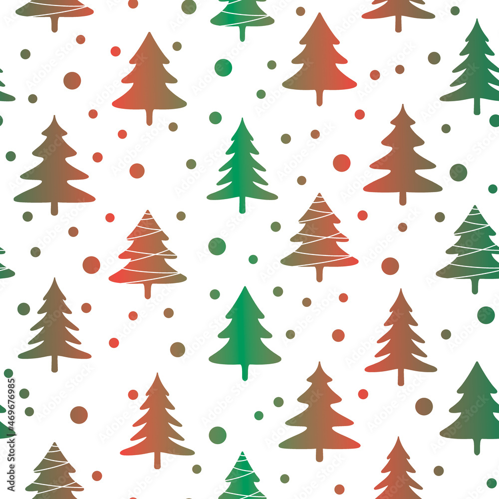 Fototapeta premium Christmas tree simple multicolor green and red drawing new year ornament seamless pattern