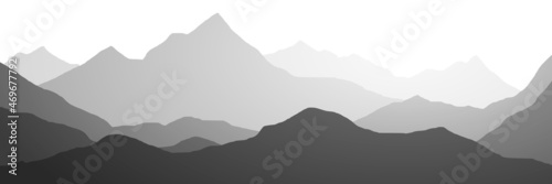 Mountain ranges in the morning haze  black and white landscape  banner 