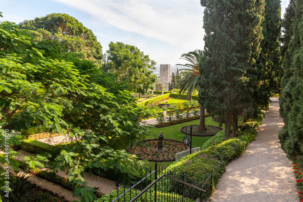 The majestic beauty of the Bahai Garden, located on Mount Carmel in the city of Haifa, in northern Israel The majestic beauty of the Bahai Garden, located on Mount Carmel in the city of Haifa, in northern Israel