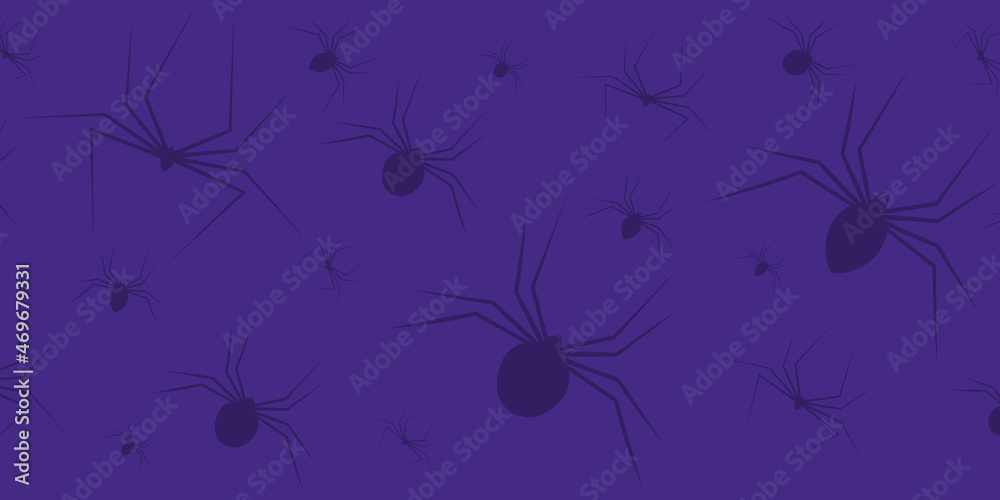 Silhouette of violet spiders for Halloween background. Simple set of spider vector icons for web design on violet background