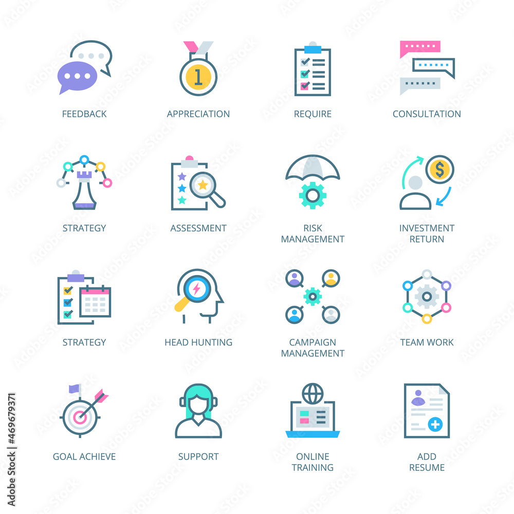 Business Management Colored Icons, stroke, vector
