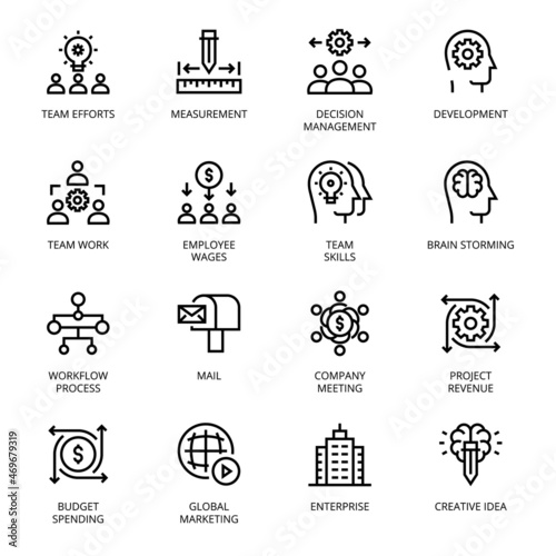 Business Management outline icons, stroke, vector