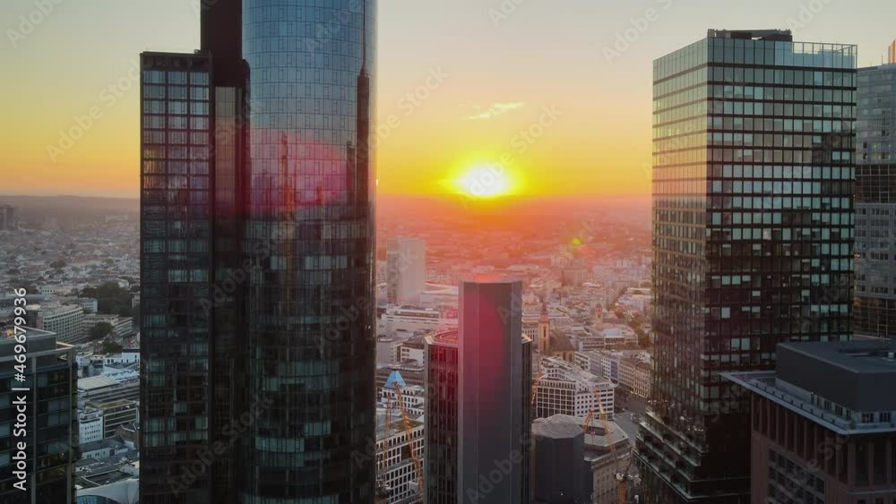 A bird's eye view of Frankfurt financial world at sunrise (part 2)