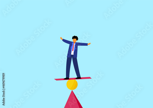 A business man balancing life in critical position and managing risk